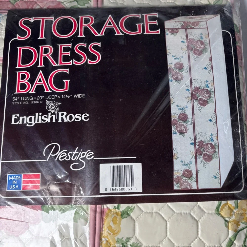 English Rose Storage Dress Bag 54x20x14.5 Pink Floral Quilted Vintage Prestige